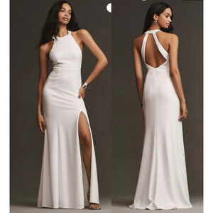 BHLDN Juliana High-Neck Side-Slit Stretch Crepe Maxi Dress size‎ US 10